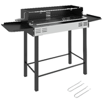 Outsunny Barbecue a Carbone a 3 Livelli con Mensole Pieghevoli e Girarrosto, in Acciaio Inox, 118x32x90 cm
