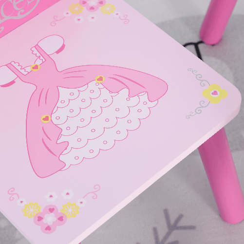 HOMCOM-Set-Tavolo-e-2-Sedie-Tema-Principesse-per-Cameretta-Bambini-in-Legno-Rosa